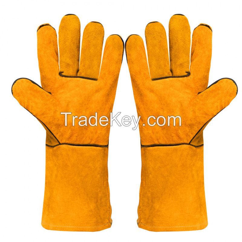 Long double-layer leather labor protection gloves for welders, fireproof star, spatter welding, electric welding, heat insulation