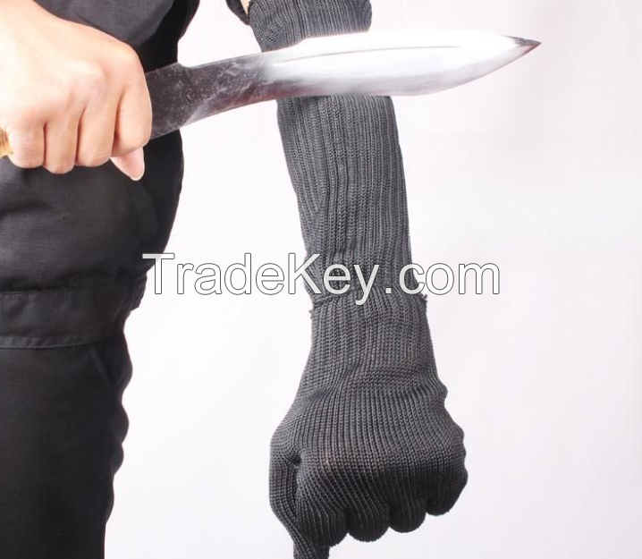 New Black Long Cut-Proof Safety Gloves Anti-Knife Arm Guard Steel Wire Cut Sleeve Lengthened Bag for Butcher Fishing 