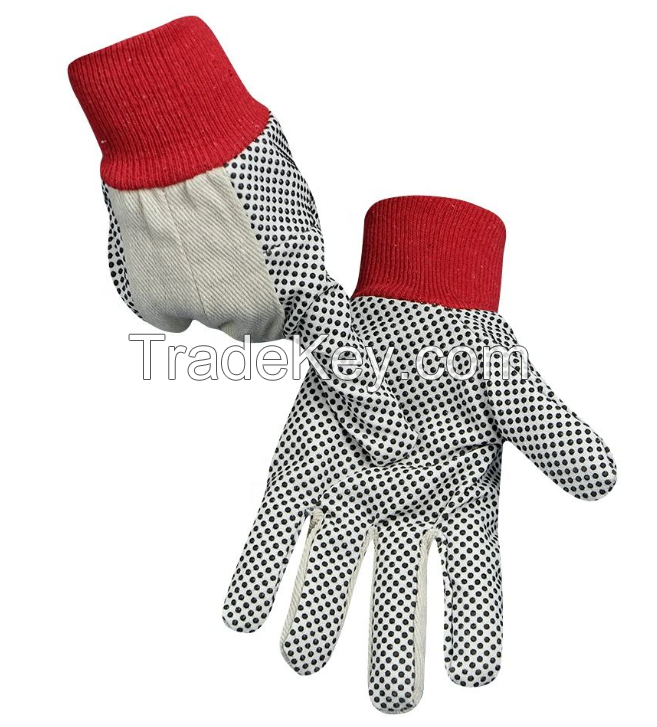 High Quality Knit Wrist Dotted Cotton Canvas Glove Comfortable Agricultural Gloves for Garden Work