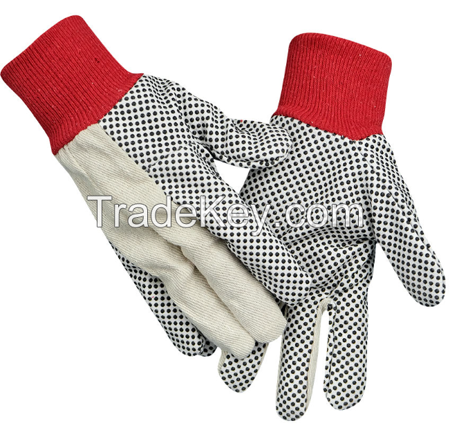 High Quality Knit Wrist Dotted Cotton Canvas Glove Comfortable Agricultural Gloves for Garden Work
