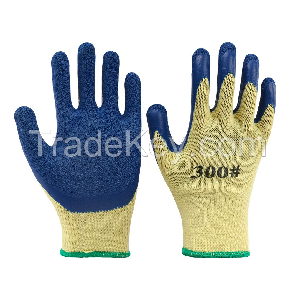 21-count blue cotton yarn flat-hung wrinkled gloves are wear-resistant, anti-slip, breathable and comfortable for construction and factory labor protection