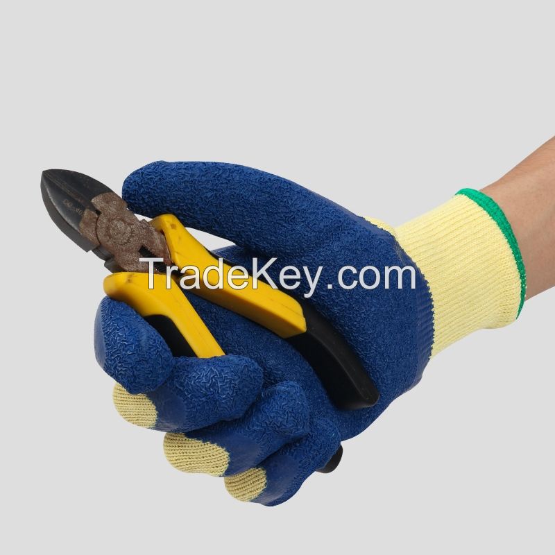 21-count blue cotton yarn flat-hung wrinkled gloves are wear-resistant, anti-slip, breathable and comfortable for construction and factory labor protection