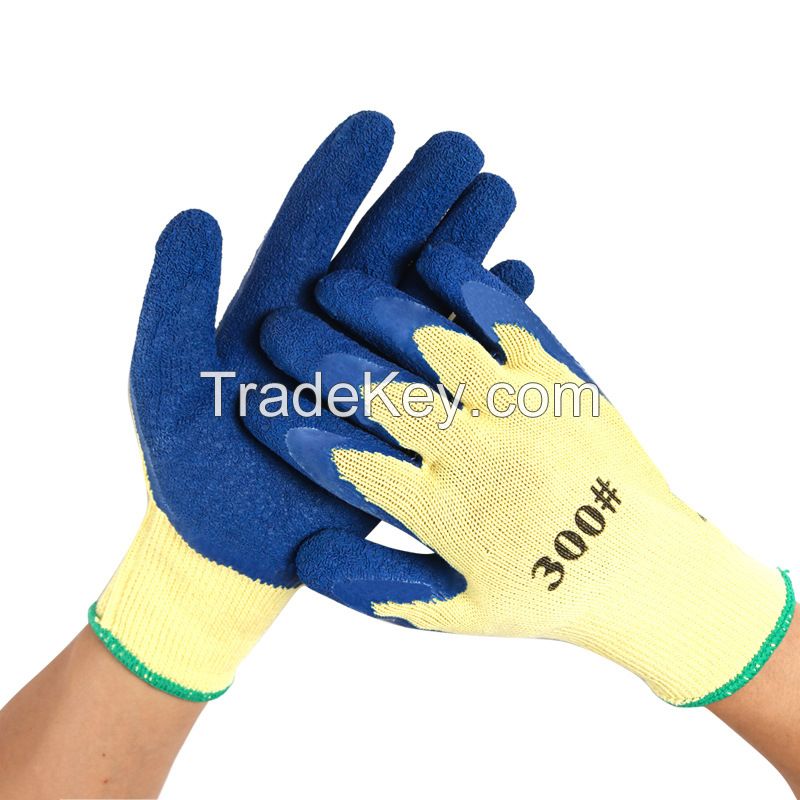21-count blue cotton yarn flat-hung wrinkled gloves are wear-resistant, anti-slip, breathable and comfortable for construction and factory labor protection