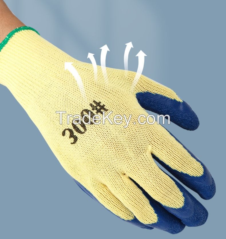 21-count blue cotton yarn flat-hung wrinkled gloves are wear-resistant, anti-slip, breathable and comfortable for construction and factory labor protection
