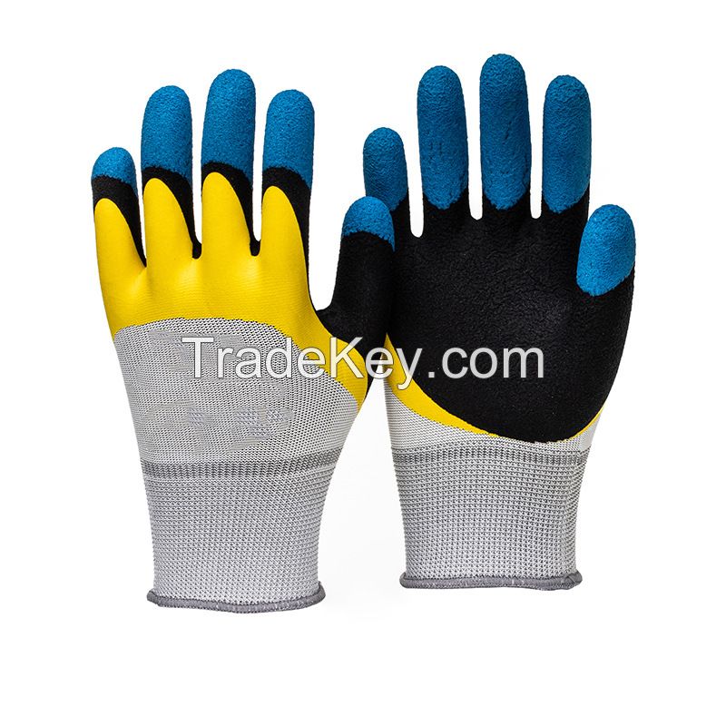Labor protection Anti-wear Four-color Foamed Comfortable and Breathable Construction Work Immersion Rubber Gloves
