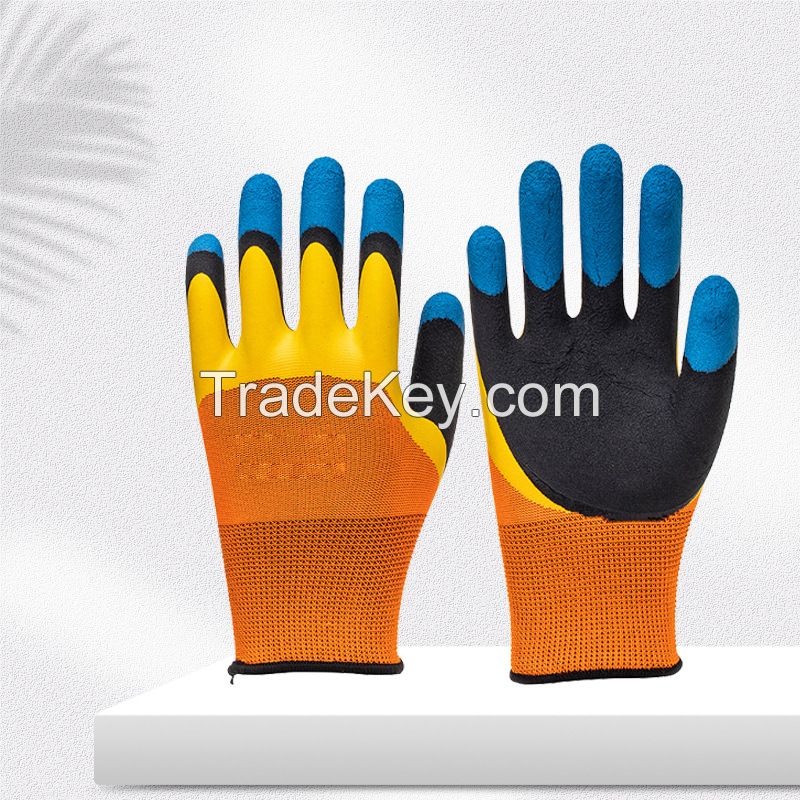 Labor protection Anti-wear Four-color Foamed Comfortable and Breathable Construction Work Immersion Rubber Gloves