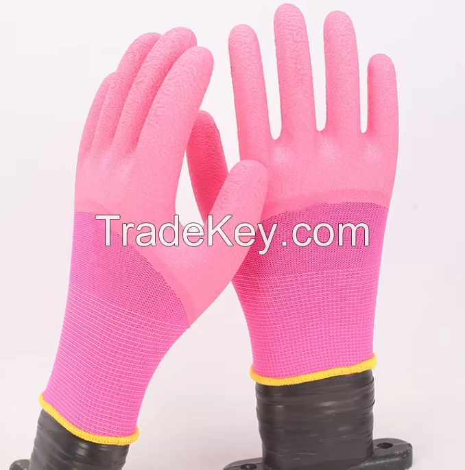 Flat-hanging Latex Foam Gloves for Women Durable Anti-slip Breathable Suitable for Work Comfortable, Labor Protection.