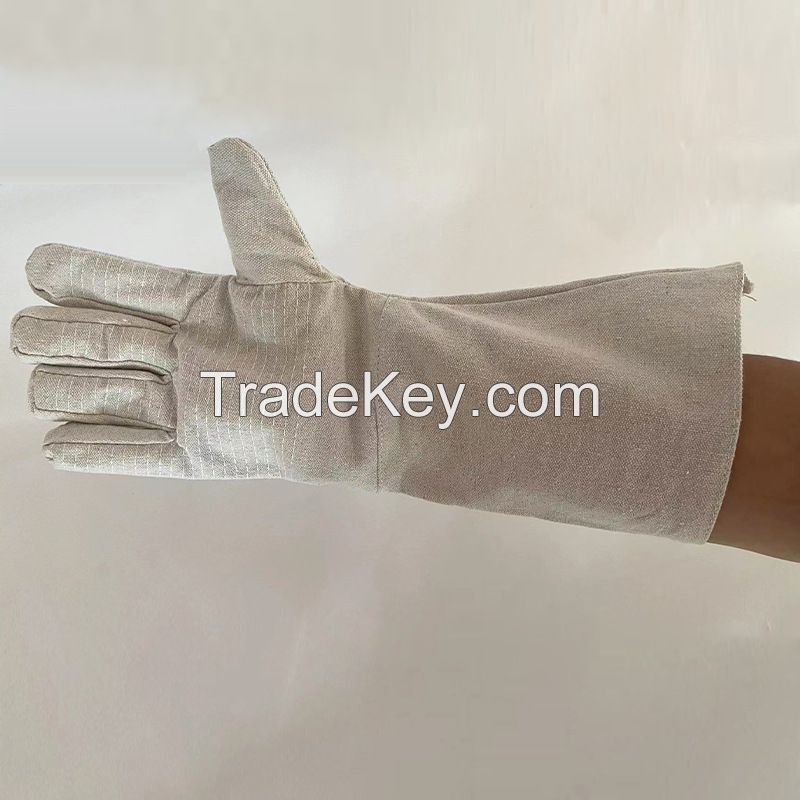 Electric welding canvas gloves with extended protective sleeves, anti-scald feature, thickened and wear-resistant design