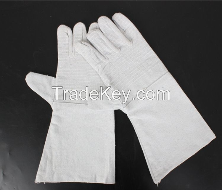 Extended and durable canvas gloves, Electric welding heat-resistant gloves 24-line white fabric gloves with anti-slip properties