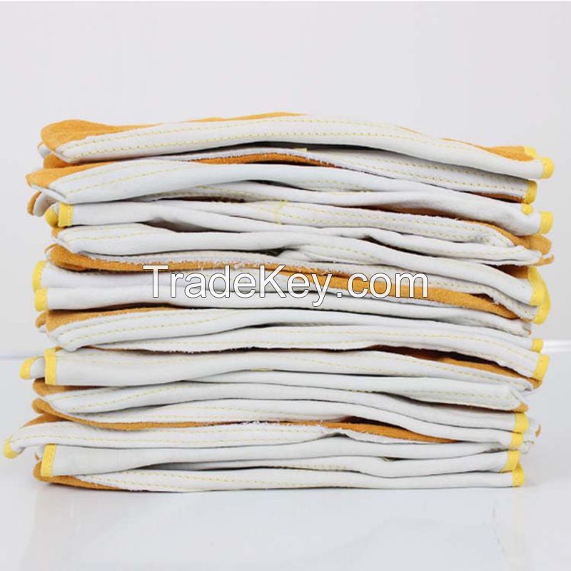 Short Electric Welding Gloves Two-layer Yellow Driver Gloves Full Leather Wear-resistant and Heat-insulating Cowhide Gloves