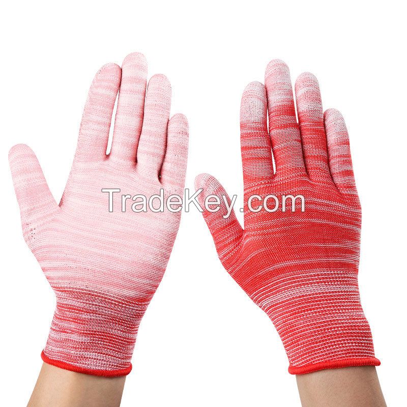 Nylon Striped PU Coated Finger and Palm Gloves Are Durable Dust-free Are Manufactured by Factories and Available Safety Gloves