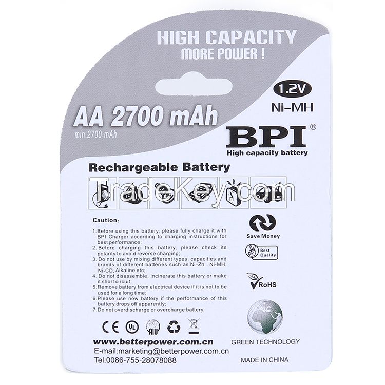 BPI AA 1.2V 2700mAh Ni-Mh Battery Rechargeable Batteries For Gamepad