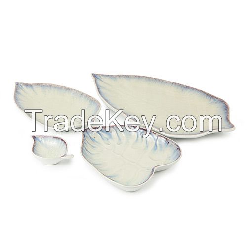 OEM Leaf-shaped Ceramic Plates Luxury Tableware Dishes