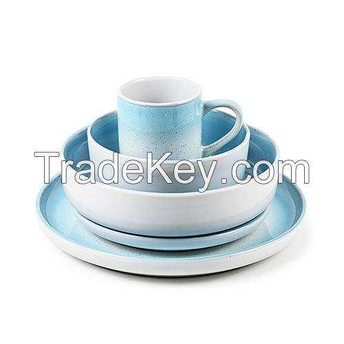 Morden Sky Blue Reactive Glaze Dinner Set 16pcs