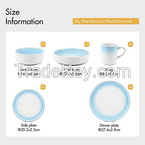 Morden Sky Blue Reactive Glaze Dinner Set 16pcs