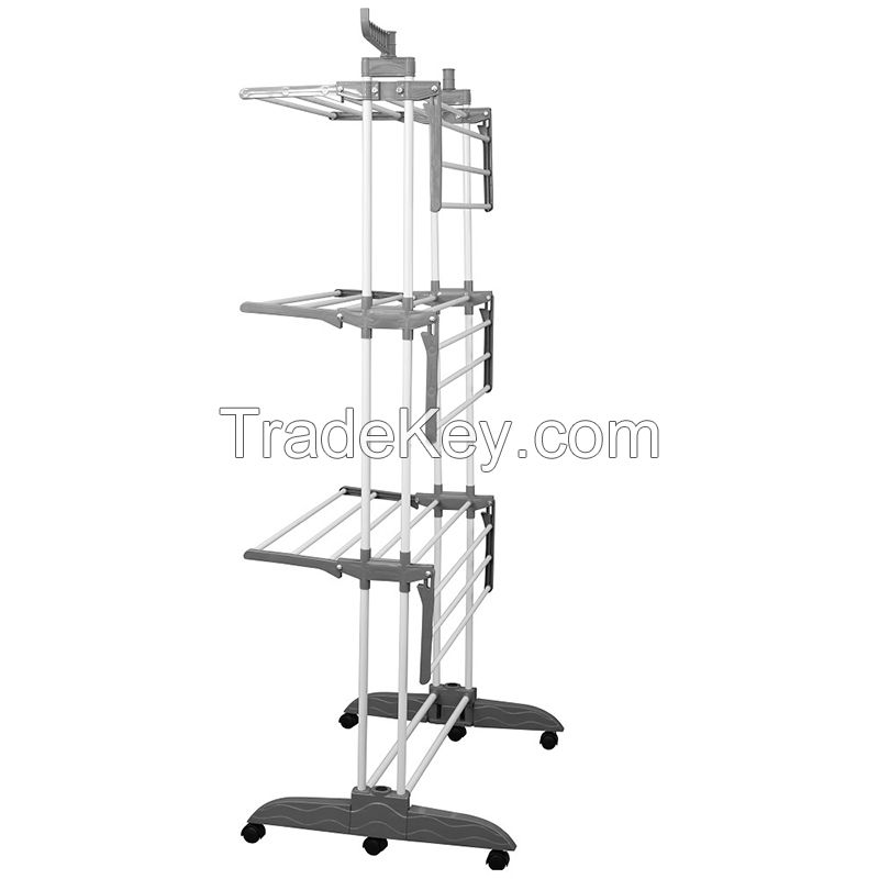 Multifunctional Stainless Steel Three Rail Clothes Drying Rack With Four Wheels Stand