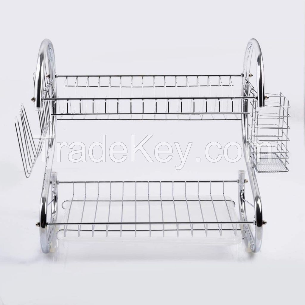 Multifunctional Kitchen Countertop Organizer Shelf Double Layer Dish Drying Rack With Mug Holder