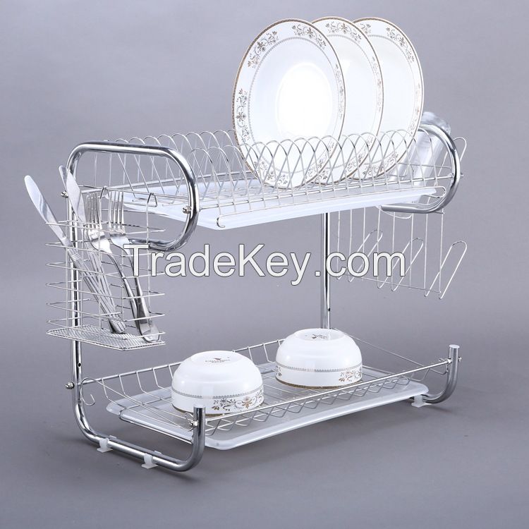 Multifunctional Kitchen Countertop Organizer Shelf Double Layer Dish Drying Rack With Mug Holder