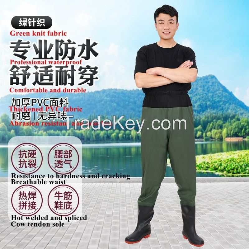 Waist-length Style Knit fabric Waterproof half Body Fishing Wader Breathable Fishing Chest Wader Suit with Gloves for Men Women Water Resistant Pants 