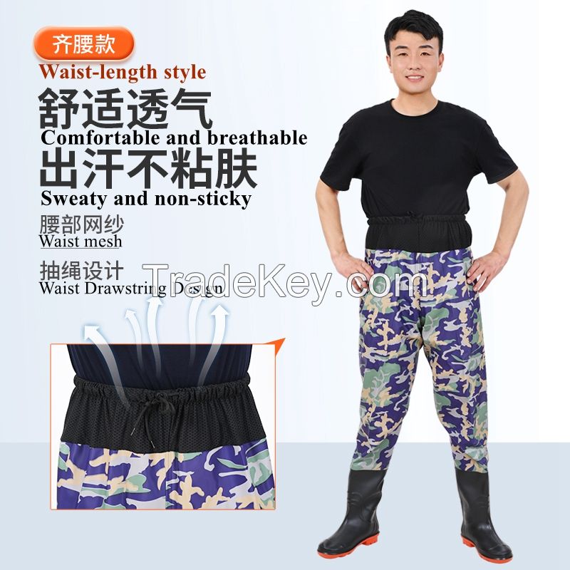 Waist-length Style PVC Waterproof Full Body Fishing Wader Breathable Fishing Chest Wader Suit with Gloves for Men Women Water Resistant Pants 