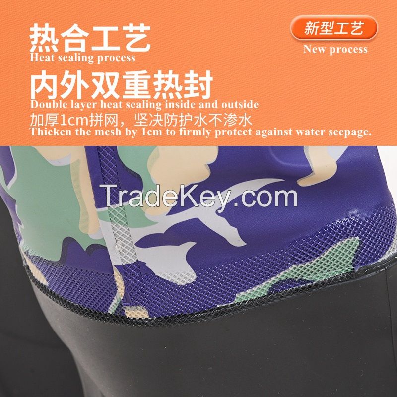 Waist-length Style PVC Waterproof Full Body Fishing Wader Breathable Fishing Chest Wader Suit with Gloves for Men Women Water Resistant Pants 