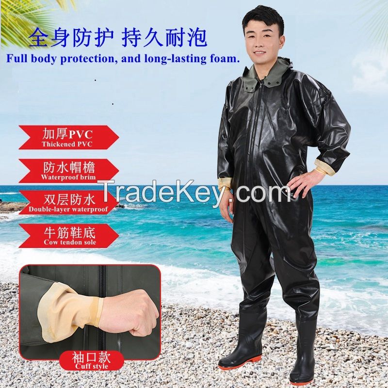 Cuff Style PVC Waterproof Full Body Fishing Wader Breathable Fishing Chest Wader Suit with Gloves for Men Women