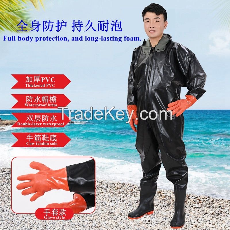 Glove Style PVC Waterproof Full Body Fishing Wader Breathable Fishing Chest Wader Suit with Gloves for Men Women