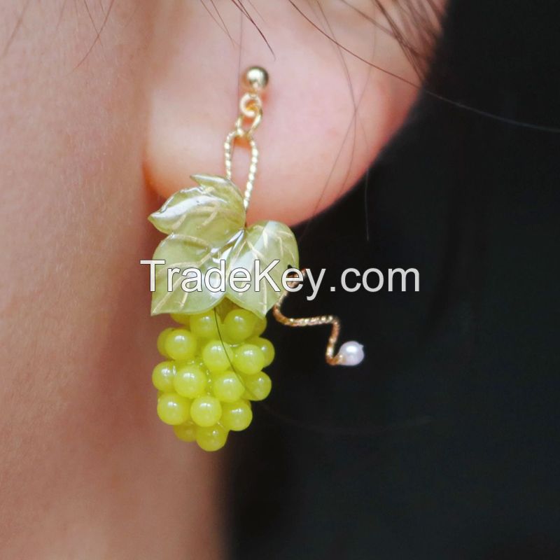 Livianla Jewelry Handmade Resin Grape Mismatched Earrings