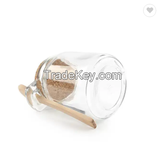 Wholesale 250ml Transparent Round Shape Food Storage Glass Jar for Jam Sauce Jelly Pudding with Wooden Stopper and Spoon