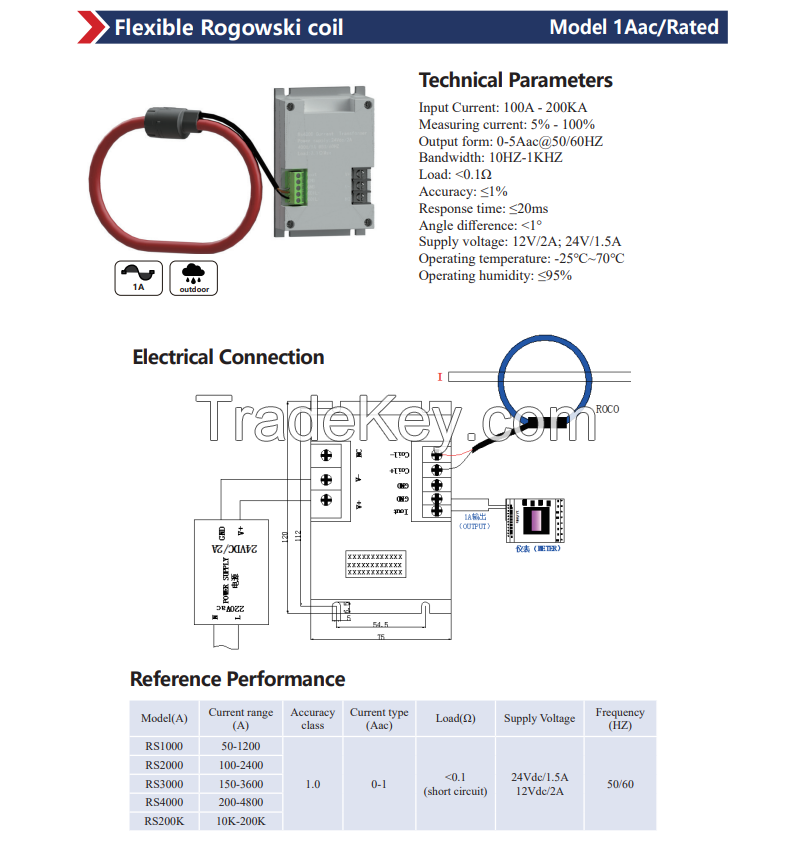 Flexible Rogowski Coil 1Aac/Rated