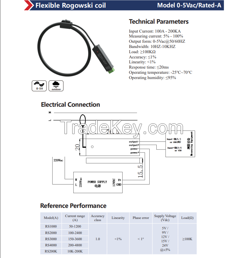 Flexible Rogowski Coil 5Aac/Rated