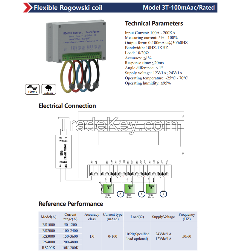 Flexible Rogowski Coil 3T-100mAac/Rated