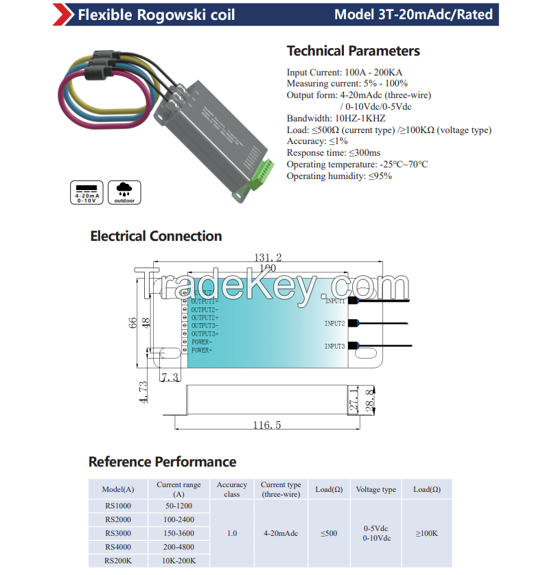 Flexible Rogowski Coil 3T-20mAdc/Rated