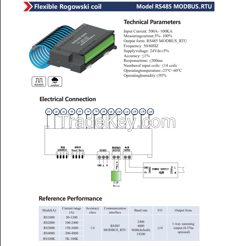 Flexible Rogowski coil RS485 Modbus-Rtu2