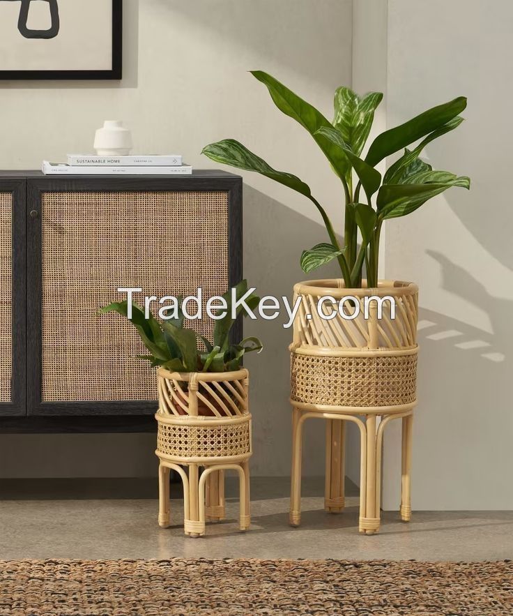 Wholesale Price Rattan Planter Tree Pots Boho Vintage Style Tree Basket Home Gardent Decoration FBA Amazon