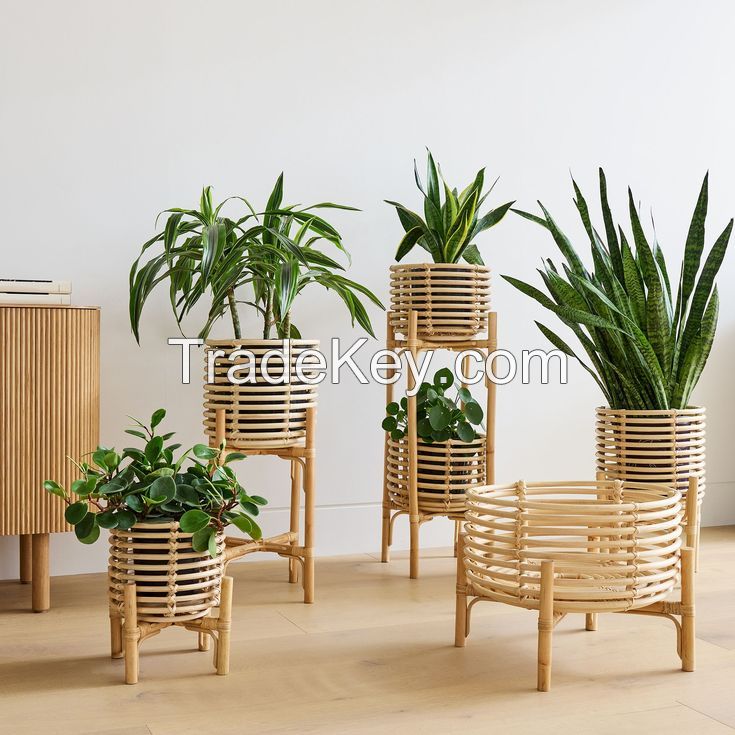 Wholesale Price Rattan Planter Tree Pots Boho Vintage Style Tree Basket Home Gardent Decoration FBA Amazon