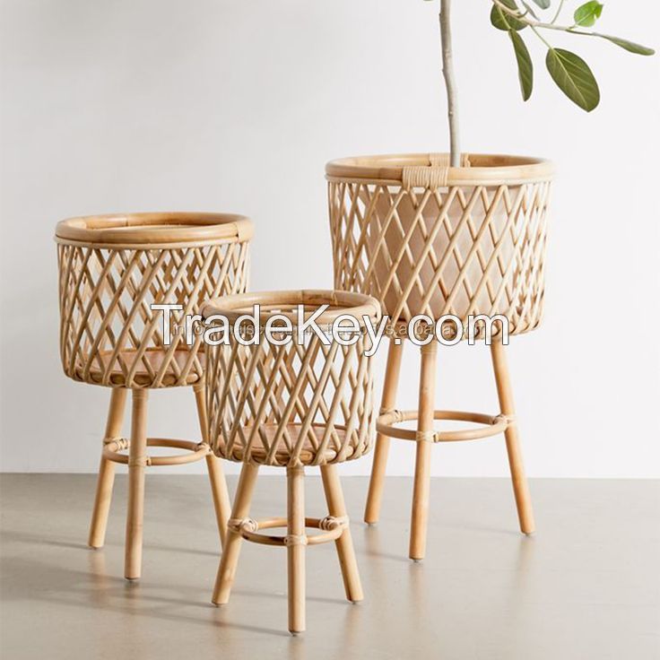 Wholesale Price Rattan Planter Tree Pots Boho Vintage Style Tree Basket Home Gardent Decoration FBA Amazon