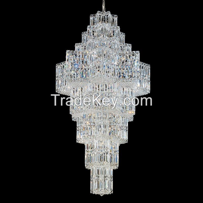  Staircase Long Crystal Chandelier 29.5&quot; Wide In Chrome