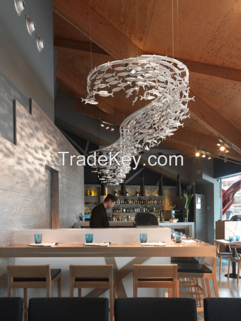 Custom Restaurant Large White Fish Chandeliers