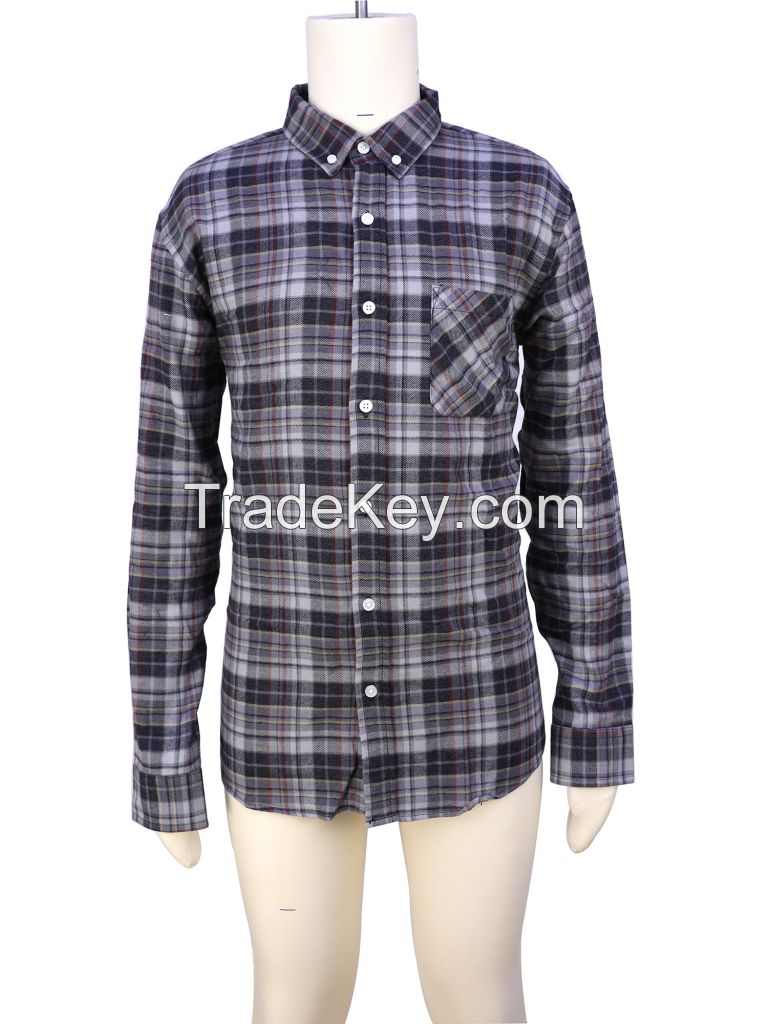 Men&#039;s Spring and Autumn 100% cotton casual printed long sleeved lapel shirt