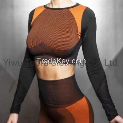 New Style Fashion Ladies Elastic Seamless Fitness Sport Wear Clothing Short Sleeve Yoga Crop Top T Shirt