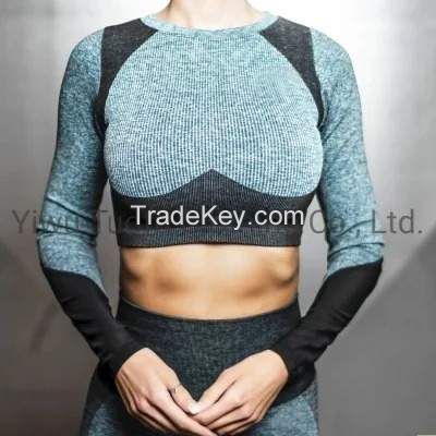 New Style Fashion Ladies Elastic Seamless Fitness Sport Wear Clothing Short Sleeve Yoga Crop Top T Shirt