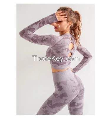 High Waist Seamless Yoga Leggings Sports Tight Set Running Breathable Hollow-out Yoga Clothes