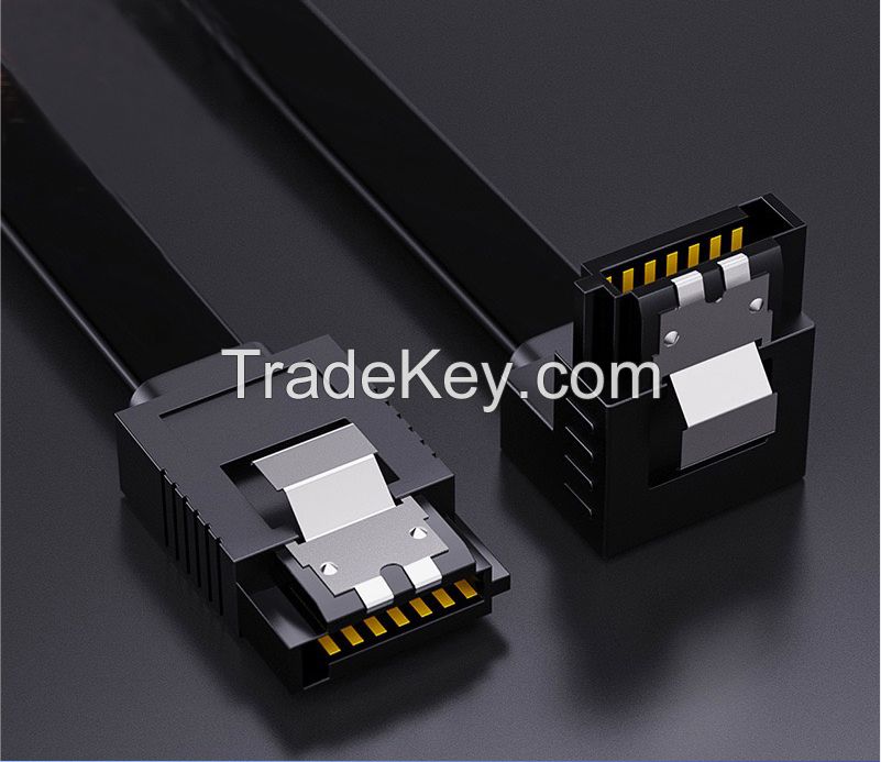 110 SATA Cable 7PIN/250mm 26AWG SATA 3.0 High Speed SSD Serial Cable 90 Elbow Of One Side Connector With Shrapnel