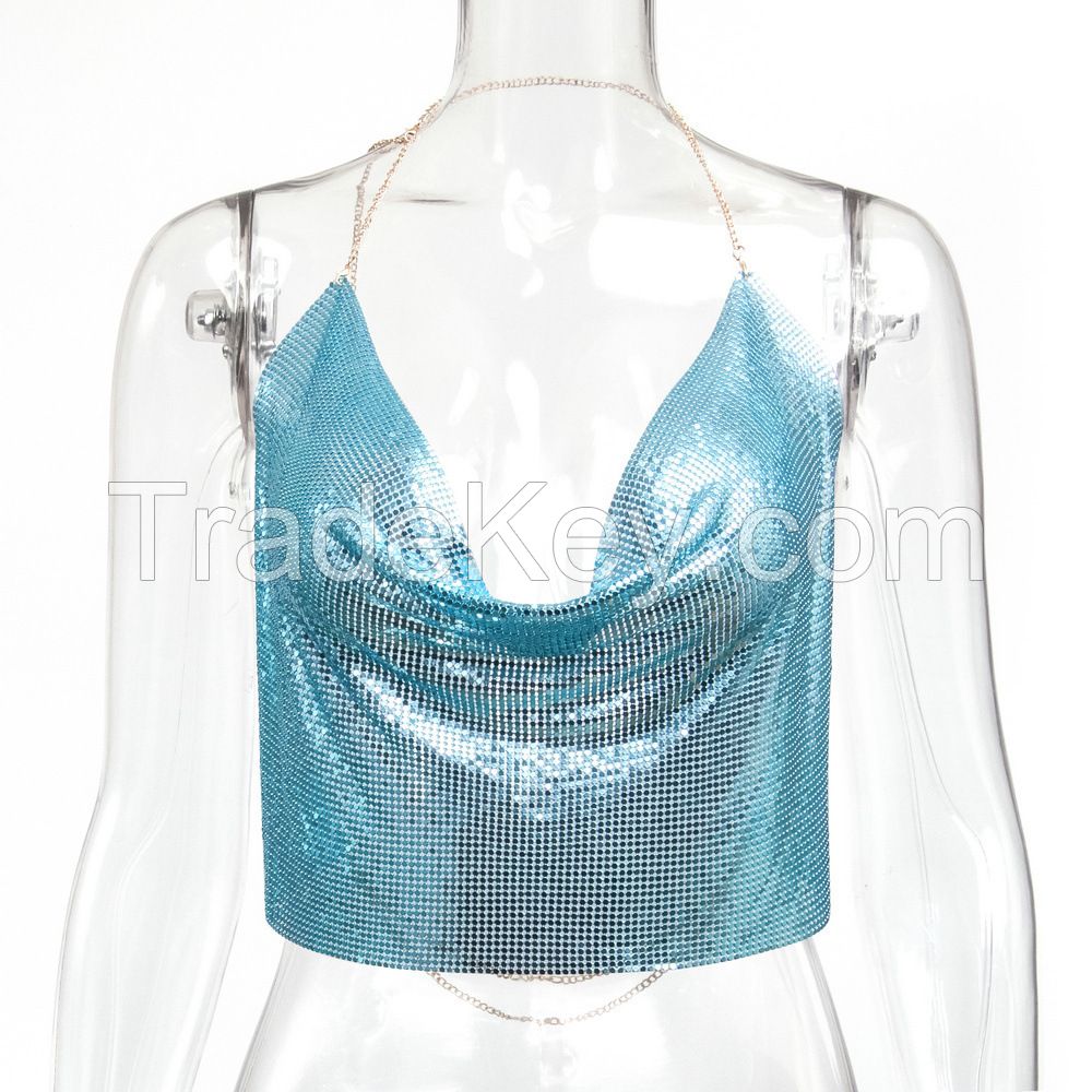 Handmade Metal Sequin Party Nightclub Music Festival Sexy Top Women