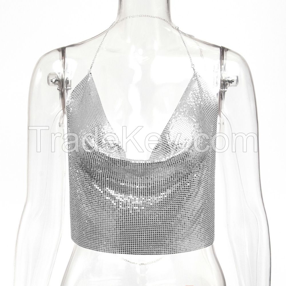 Handmade Metal Sequin Party Nightclub Music Festival Sexy Top Women