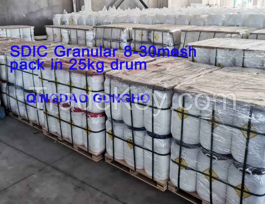 SDIC 55%/60% Sodium dichloroisocyanurate Dihydrate Granular tablet CAS #: 51580-86-0