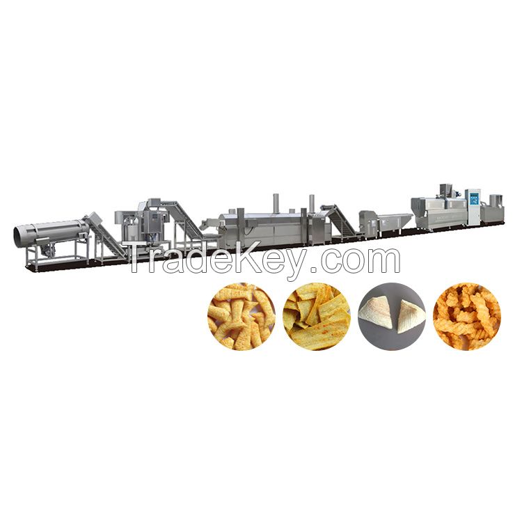 Chinese manufacturer twin screw fried leisure food extruder machine automatic puffed fried snack food production line