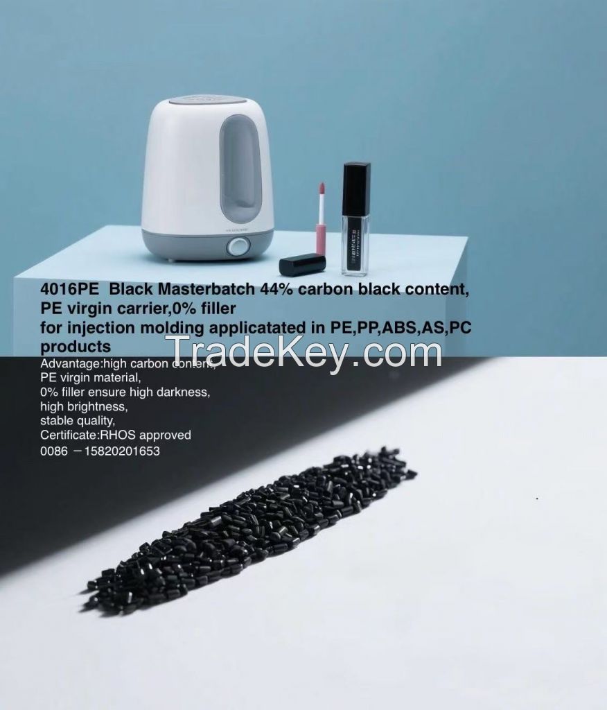 PE4016 RHOS APPROVED PE carrier 44% carbon content without filler black masterbatch for injection molding such as homeapplicance outshell,cosmetics shells and etc.