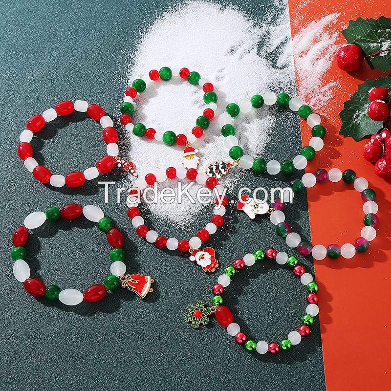 Christmas Day Crystal Bracelet Santa Claus Christmas Glove Cap Tree Bell Hook